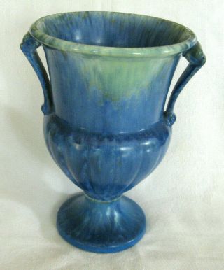 Roseville Pottery 1933 Blue Tourmaline Handled Vase,  105,  8 