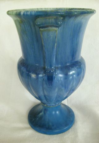 Roseville Pottery 1933 Blue Tourmaline Handled Vase,  105,  8 