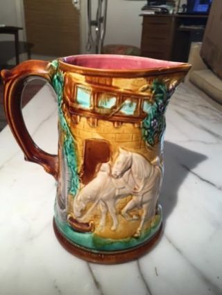 FRIE ONNAING Majolica Pitcher Horses French Cafe Pub France 2