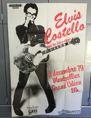 Elvis Costello Rare Huge Poster For 12/11/79 Concert In France