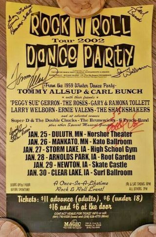 Signed Poster From Surf Ballroom Buddy Holly Event 1/30/2002 - Bobby Vee & More