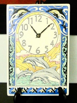 Sbcd Santa Barbara Ceramic Design Tile Leaping Dolphins Clock 8 " X 12 "