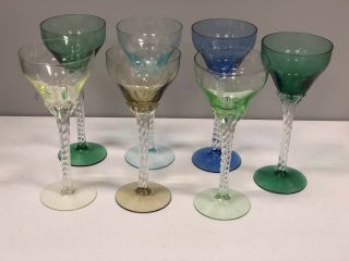 7 Vintage Twisted Stem Cocktail Glasses Multi Color,  Martini/cordial/wine