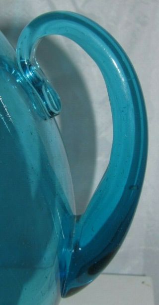 VTG Possible Blenko Blue Bubbled Hand Blown Glass Carafe Pitcher Vase MCM 8 3/4 
