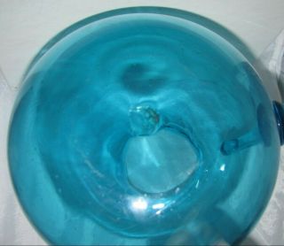 VTG Possible Blenko Blue Bubbled Hand Blown Glass Carafe Pitcher Vase MCM 8 3/4 