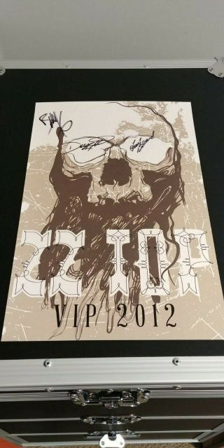 Zz Top Signed Autographed Vip Poster Billy Gibbons Frank Beard Dusty Hill