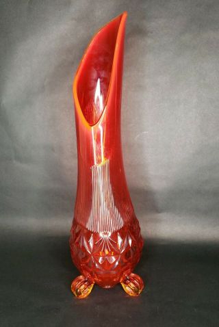 Very Large Vintage L.  E.  Smith 3 - Footed Swung Vase Flame Amberina 18 " Mcm