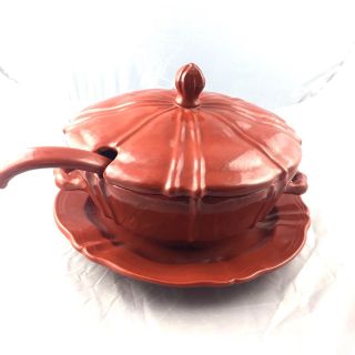 Cantagalli Soup Tureen Orange Imade Taly Ceramic Pottery Plate Bowl Rust Color