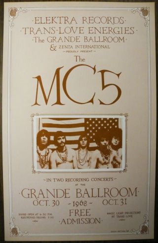 Reprint Russ Gibb Grande Ballroom Mc5 Kick Out The Jams Recording Nm Poster
