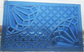 Vintage Stained Glass Window Panel - Blue Pressed Glass Design 8 " X 5 " 17