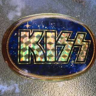 Vintage 1977 Kiss Pacifica Belt Buckle Blue Metallic Silver