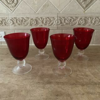 Ruby Red Ball Stem Crystal Water Wine Glasses Set Of 4 Holiday Christmas