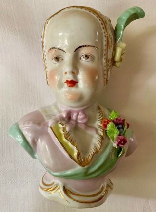 Rare 19c Dresden Young Girl Head Bust Figurine,  Early Sitzendorf Mark Voigt Bros