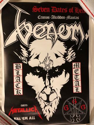 Venom Metallica,  7 Dates Of Hell,  Circa ‘83,  Poster,  Vintage,  33 X 24,