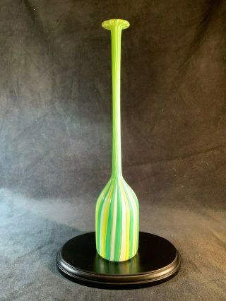 A Tall Single Stem Three Colour Art Glass Vase
