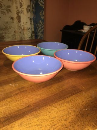 Set Of 4 Lindt Stymeist " Colorways " Coupe Cereal Bowls,  Mixed Colors Vg