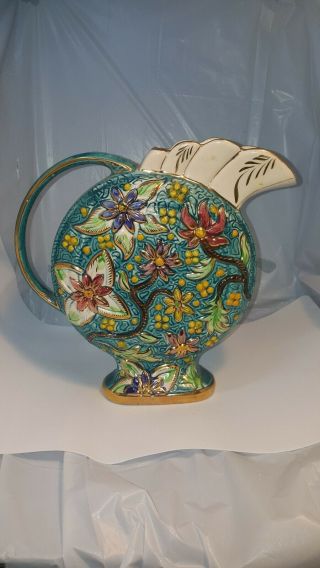 Look Vintage 1940s Hand Painted H Bequet Quaregnon Belgium Majolica Vase 323