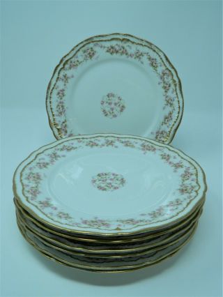 7 Theodore Haviland Limoges Luncheon Plates Schleiger 844 Pink Roses Double Gold