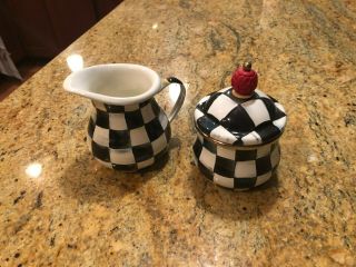 Cute Mackenzie - Childs Courtly Check Enamel Sugar Bowl And Creamer Set Of 2