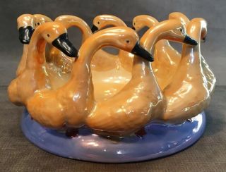 Antique Ring Of Geese Centerpiece Iridescent Lusterware Hand Painted Japan