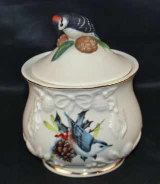 Lenox Winter Greetings Bird Finial Covered Sugar Bowl