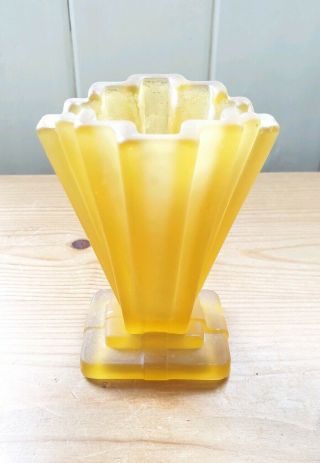 Bagley 4 " Vintage Art Deco Frosted Amber Glass Grantham Vase