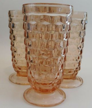 4 Vintage Jeannette Pink Depression Glass Cubist Footed Drinkware Tumblers 6 "