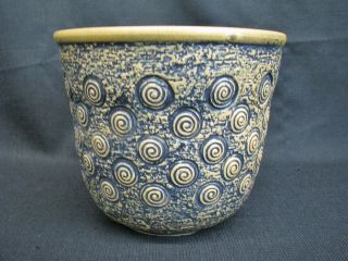 Scarce Red Wing Art Pottery 7 " Pot Planter Vase With Blue Spirals 2 - 2620