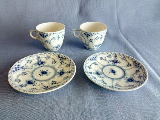 Royal Copenhagen Blue Fluted Full Lace Flat Cup & Saucer Set Of 2 719