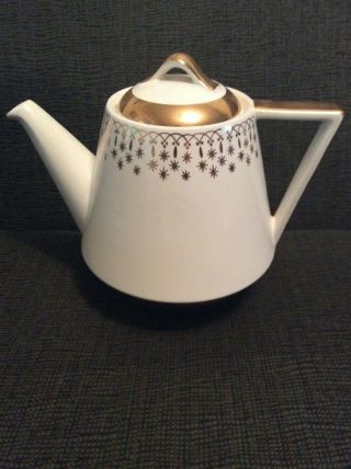 Vintage Flare - Ware Tea Pot Atomic Stars White And Gold Mid - Century Hall China