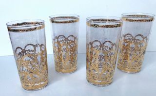 Rare Culver Set Of 4 Vintage 22k Gold Esperanza Glasses Barware 1st Set