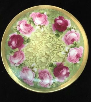 (6) O&e.  G.  Royal Austria Hand Painted 6.  125 Inch Plates With Large Pink Roses