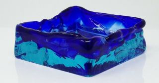 Vintage Heavy Art Glass Piece Blue Two - Tone Light Teal Base & Cobalt Blue Top