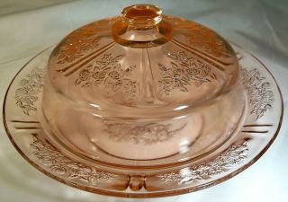Federal Glass Co,  Sharon Cabbage Rose Pink Butter Dish & Cover