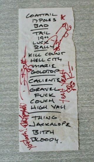 Supersuckers Handwritten And Autographed Setlist Us Tour 1995