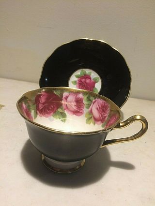 Old English Rose Black Ext With Half Gold Handle Royal Albert Tea Cup And Saucer