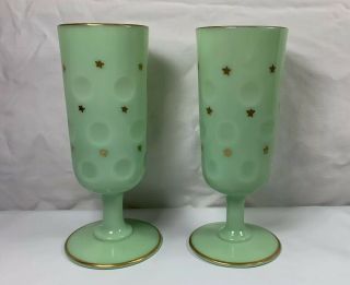 Antique French Green Opaline Jadeite Cordial Glasses Portieux Vallerysthal Rare