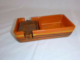 Vtg Mid Century Modern Bagni Raymor Ceramic Lava Glaze Cigarette Box W/ Ashtrays