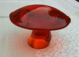 Vintage Viking Art Glass,  Orange Amber Mushroom,  4 " Tall,  5 1/2 " Wide,  Handmade