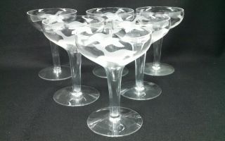Vintage Hollow Stem Champagne Glasses With Etched Geese Design Set Of 6
