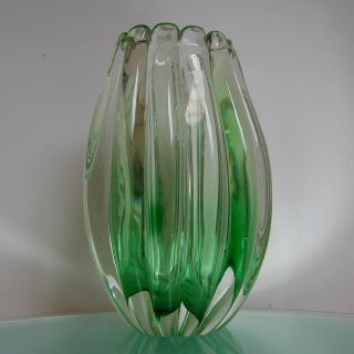 Vintage Mid Century Sommerso Green Ribbed Vase Toso Italian Murano Art Glass