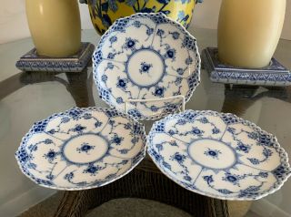 3 Royal Copenhagen Blue Fluted Full Laced Cream Soup Saucer Plates 6.  5” 1142