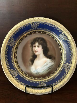 Antique Royal Vienna Porcelain Portrait Plate Hand Painted Lady Amicitia 9.  5 "