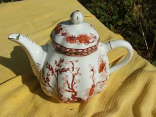 Coalport Bone China Indian Tree Coral Rust Red Large Teapot England Scalloped