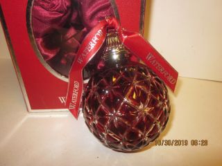 Waterford Crystal Annual 2013 Ruby Red Glass Christmas Ball Ornament W/box