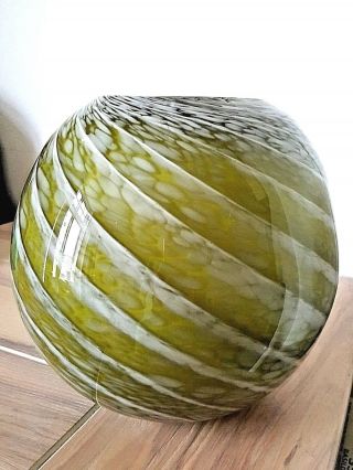 Heavy Green Murano Art Glass Bowl Vase Container With Swirl Pattern