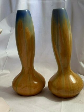 Belgium Blue,  Yellow,  Orange Drip Glaze Vase Vases 9 - 3/4 " Pair 28