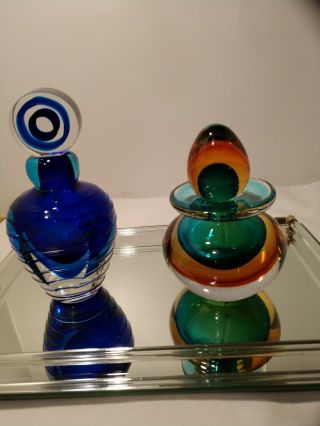 2 Murano? Style Art Glass Heavy Perfume Bottles Unsigned