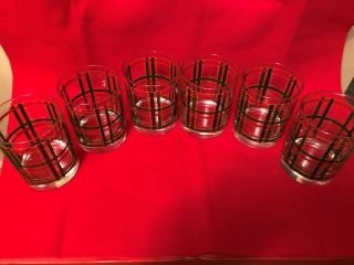 Georges Briard Set Of 6 Red,  Green & Gold Plaid Christmas High Ball Glasses