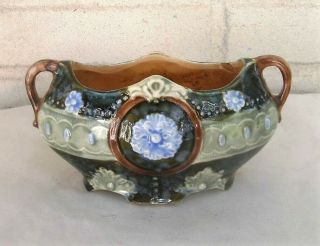 Antique Majolica Two - Handled Planter Lovely Colors,  Great Shape